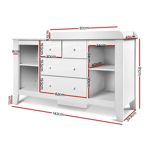 Keezi Baby Changing Table Diaper Station Drawers Chest Cabinet Nursery Furniture - Image 4