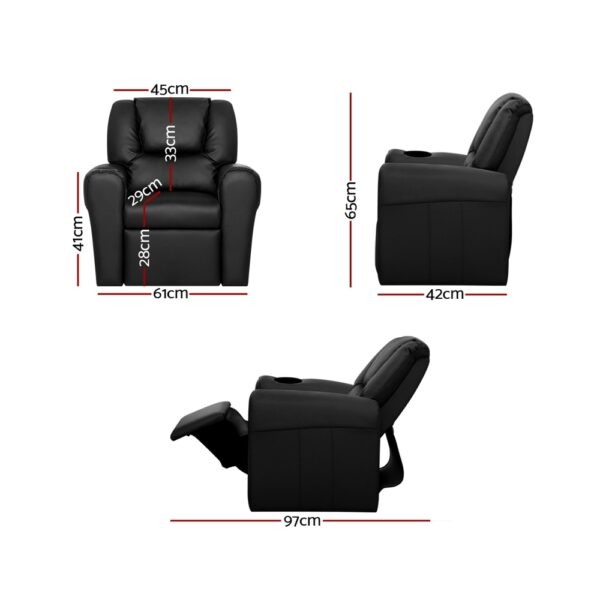 Keezi Kids Recliner Chair PU Leather Sofa Lounge Couch Children Armchair Black - Image 2