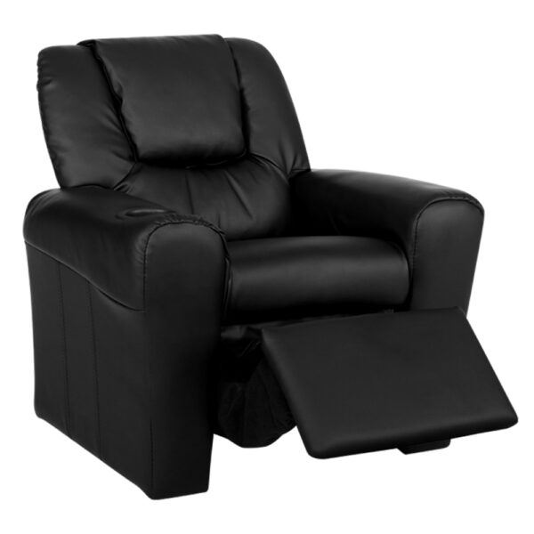 Keezi Kids Recliner Chair PU Leather Sofa Lounge Couch Children Armchair Black - Image 3