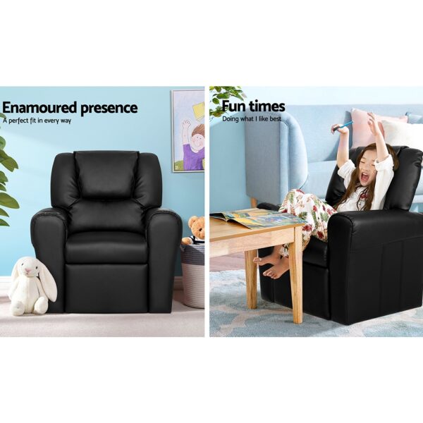 Keezi Kids Recliner Chair PU Leather Sofa Lounge Couch Children Armchair Black - Image 4