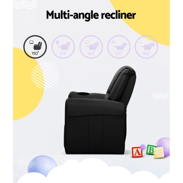 Keezi Kids Recliner Chair PU Leather Sofa Lounge Couch Children Armchair Black - Image 5