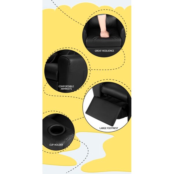 Keezi Kids Recliner Chair PU Leather Sofa Lounge Couch Children Armchair Black - Image 6