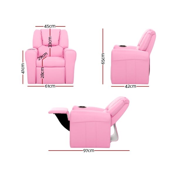 Keezi Kids Recliner Chair PU Leather Sofa Lounge Couch Children Armchair Pink - Image 2