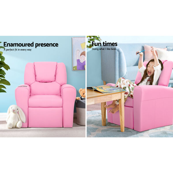 Keezi Kids Recliner Chair PU Leather Sofa Lounge Couch Children Armchair Pink - Image 4