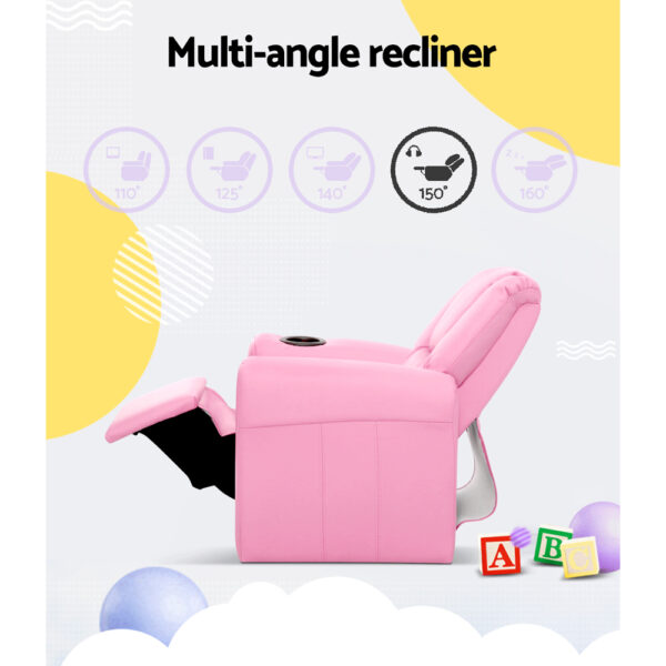 Keezi Kids Recliner Chair PU Leather Sofa Lounge Couch Children Armchair Pink - Image 5