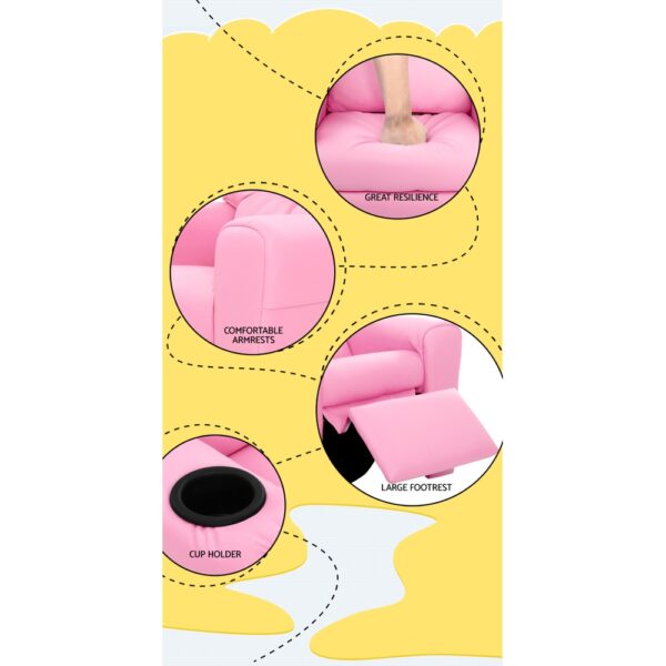 Keezi Kids Recliner Chair PU Leather Sofa Lounge Couch Children Armchair Pink - Image 6