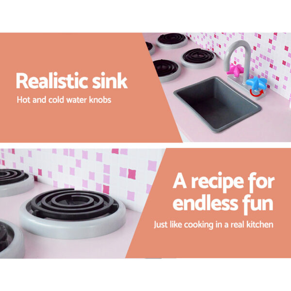 Keezi Kids Kitchen Play Set Wooden Pretend Toys Cooking Children Fridge Oven Red - Image 4
