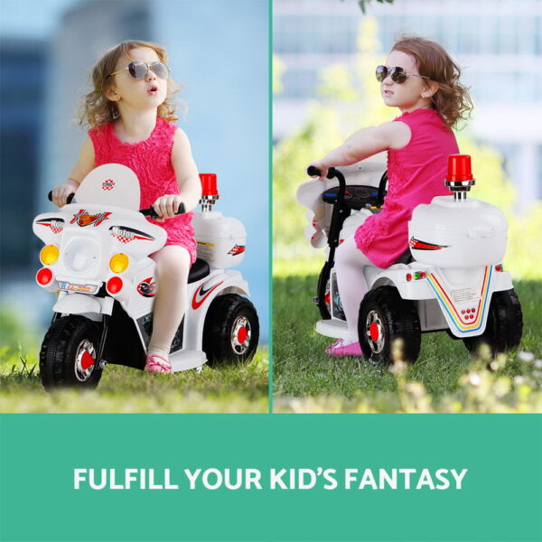 Rigo Kids Electric Ride On Police Motorcycle Motorbike 6V Battery White - Image 3