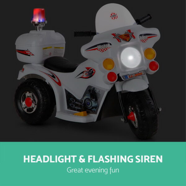 Rigo Kids Electric Ride On Police Motorcycle Motorbike 6V Battery White - Image 4