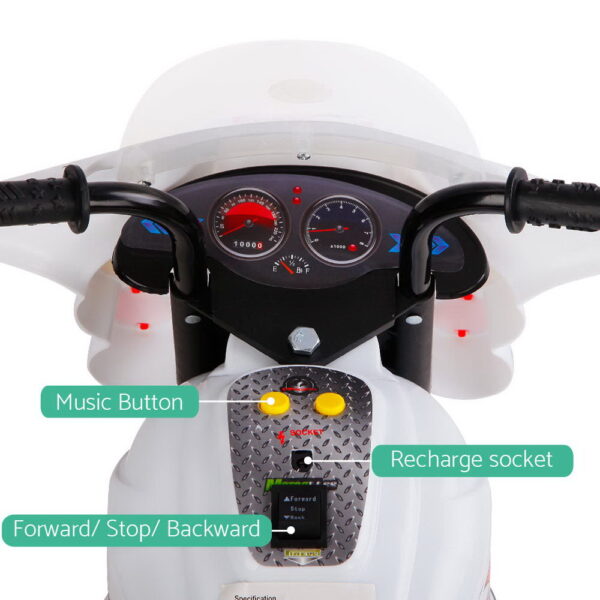 Rigo Kids Electric Ride On Police Motorcycle Motorbike 6V Battery White - Image 5