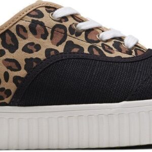 TOMS Womens Casual Canvas Shoes Sneakers Flats Low Cut - Black/Leopard - US Women 7