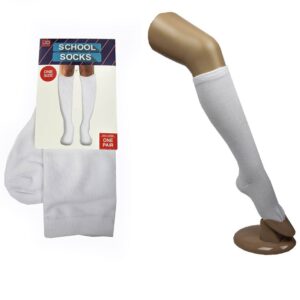 1 Pair SCHOOL SOCKS Plain Knee High Cotton Girls Boys Unisex - White - One Size Fits Most