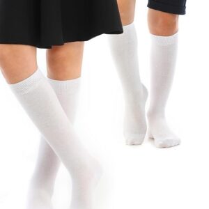 Knee High School Socks for Girls Boys Plain Cotton Rich Kids Seamless No Seam - 6-11 (White)