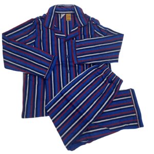 KIDS FLANNELETTE PYJAMAS PJs Boys Girls Flannel Pajamas Pyjama Winter Set PJ - Blue/Navy/White/Red Stripe - 8