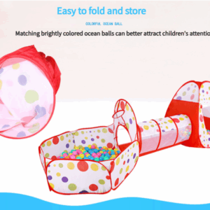 Pink 3-in-1 Kids Play Tent Set - Foldable Indoor/Outdoor Tunnel and Ball Pit with Fence - Image 5