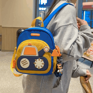 Blue-yellow Kids' Cartoon Backpack - Adorable Excavator Design with Spacious Compartments - Image 3